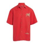 Bamboo Cay Mens Short Sleeve Peekaboo Palm Casual Embroidered Woven Shirt