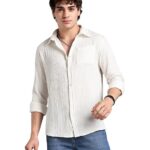 FYLTR Men's Solid Casual Shirt with Patch Pocket with Spread Collar- 100% Cotton